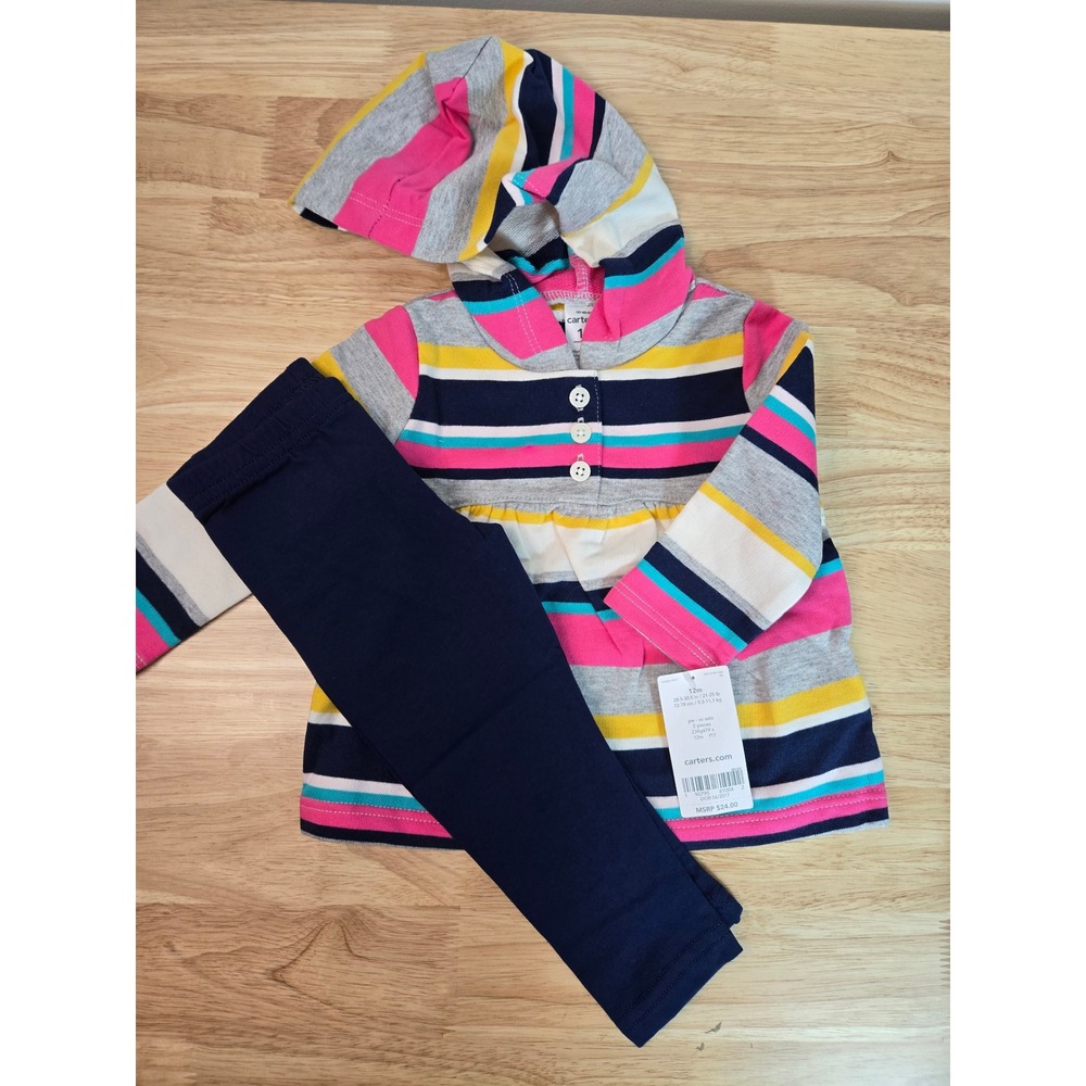 Carters Baby Girls 12M Striped Hooded Tunic and Leggings 2-Piece Set NWT
